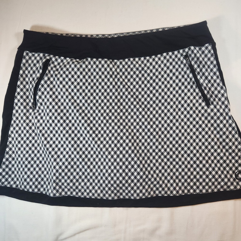 GOLF Womens Black White Diamond Gingham Active Skort Plus Size 1X Zipper Pockets